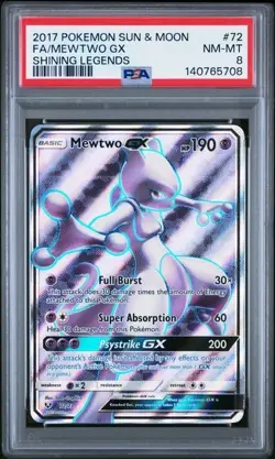 2017 POKEMON SUN & MOON SHINING LEGENDS #72 FA/MEWTWO GX PSA 8 - Image 1