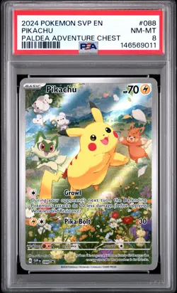 2024 POKEMON SVP EN-SV BLACK STAR PROMO PALDEA ADVENTURE CHEST PIKACHU PSA 8 - Image 1