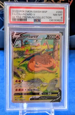 2022 POKEMON TCG SWSH 260 BLACK STAR PROMO CHARIZARD V PSA 8 - Image 1