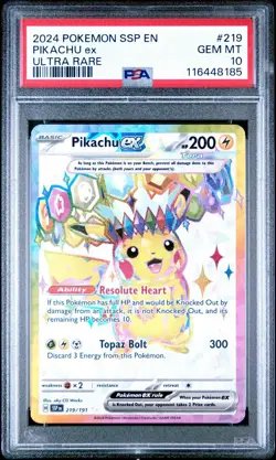 2024 POKEMON SSP EN-SURGING SPARKS ULTRA RARE #219 PIKACHU EX PSA 10 ENGLISH - Image 1