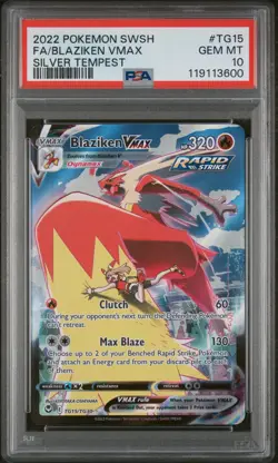 2022 POKEMON SWORD & SHIELD SILVER TEMPEST #TG15 FULL ART/BLAZIKEN VMAX PSA 10 - Image 1