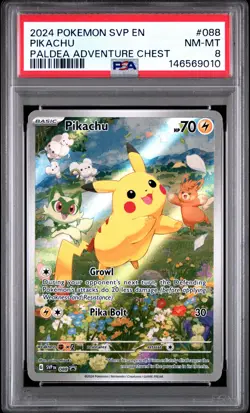2024 POKEMON SVP EN-SV BLACK STAR PROMO PALDEA ADVENTURE CHEST PIKACHU PSA 8 - Image 1