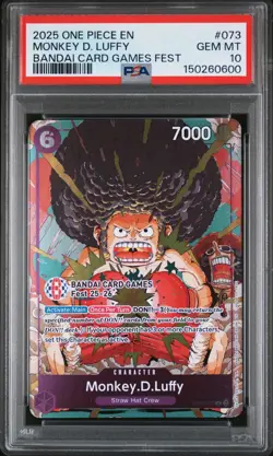2025 ONE PIECE PROMOS BANDAI CARD GAMES FEST #073 MONKEY D. LUFFY PSA 10 - Image 3
