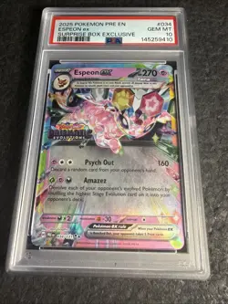 Pokemon Prismatic Evolutions Espeon ex 034/131 Surprise Box Stamped PSA 10 - Image 1