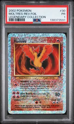 2002 POKEMON LEGENDARY COLLECTION #30 MOLTRES-REVERSE FOIL PSA 1 - Image 1