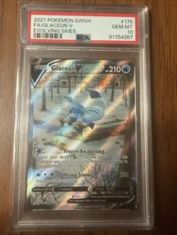 2021 Pokemon SwSh Evolving Skies #175 Full Art Glaceon V PSA GEM 10 - Image 1