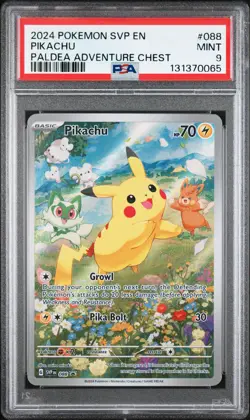 2024 POKEMON SVP EN-SV BLACK STAR PROMO PALDEA ADVENTURE CHEST PIKACHU PSA 9 - Image 1