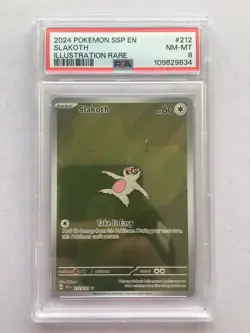 Slakoth Pokemon 2024 SSP EN Illustration Rare #212 PSA 8 NM/MT! Read Desc! - Image 1