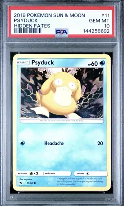 2019 Pokemon Sun. Moon Hidden Fates Psyduck PSA 10 (Pop 23) 11/68 - Image 1