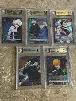 Union Arena Bandai 5 Card Lot Graded Foil Promo Hunter x Hunter Bleach Gojo - Image 1