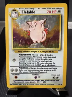 Pokemon Card Clefable 1/64 NO SYMBOL Error Jungle Holo Rare WOTC MP 1999 - Image 1