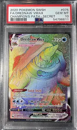 2020 Pokemon SWSH Champion's Path - Secret Full Art Drednaw VMAX #075 PSA 10 - Image 1