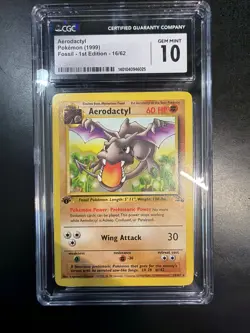 CGC 10 GEM MINT Aerodactyl 1999 Fossil 1st Edition 16/62 Pokemon Card - Image 1
