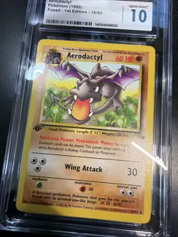 CGC 10 GEM MINT Aerodactyl 1999 Fossil 1st Edition 16/62 Pokemon Card - Image 2