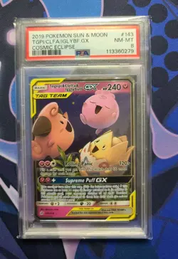 PSA 8 NM-MT Togepi & Cleffa & Igglybuff GX 143/236 Cosmic Eclipse Holo Pokemon - Image 1