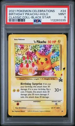 Birthday Pikachu #24 | Pokemon TCG - 2021 Celebrations | PSA 9 MINT - Image 1