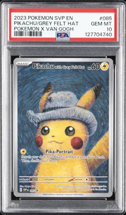 2023 POKEMON SVP EN-SV BLACK STAR PROMO #085 PIKACHU WITH GREY FELT HAT PSA 10 - Image 1