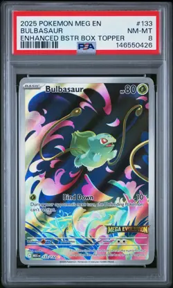 Pokemon Mega Evolution Stamped Box Topper Bulbasaur 133/132 PSA 8 NM-MT - Image 1