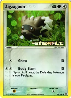 Pokemon TCG Zigzagoon 74/106 Stamped Reverse Holo Emerald LP/MP - Image 1