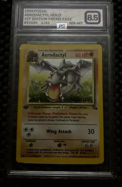 PG Grade 8.5 Pokemon TCG Fossil 1st Edition Rare Holo Prerelease Aerodactyl 1/62 - Image 1