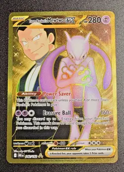 Team Rocket's Mewtwo ex 240/182 SV10 Destined Rivals Hyper Rare Gold NM - Image 1