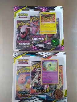 Pokemon Cosmic Eclipse And Unified Minds 3 Pack Blisters Sealed - Image 1