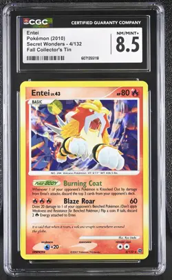 CGC 8.5 Entei 2010 Secret Wonders 4/132 Cracked Ice Holo Pokemon Card - Image 1