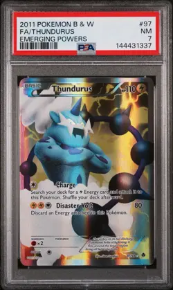 2011 POKEMON BLACK & WHITE EMERGING POWERS #97 FULL ART/THUNDURUS PSA 7 - Image 1