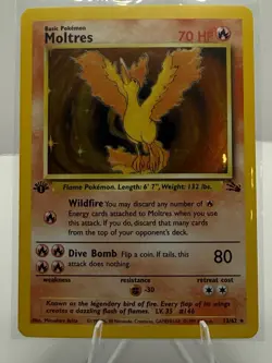 Pokemon Moltres 12/62 1st Edition Base Set Holo Rare Vintage LP WOTC - Image 1