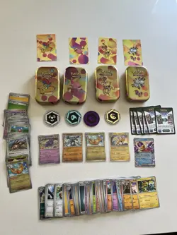 Pokemon 151 Sam’s Club Mini Tin Bundle Set of 4 Cosmos Holo Promos Plus Bulk! - Image 1