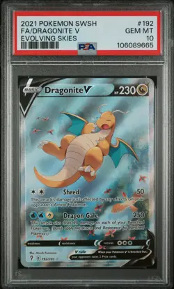 2021 POKEMON SWORD & SHIELD EVOLVING SKIES #192 FULL ART/DRAGONITE V PSA 10 - Image 1
