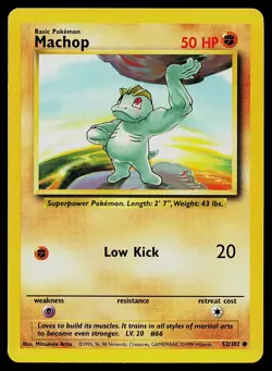 Pokemon Card Base Set Unlimited Machop 52/102 Common - Image 1