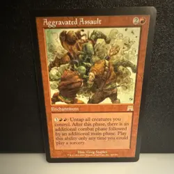 Wizards Aggravated Assault Onslaught Rare Enchantment Card 185 Red 2002 Staples - Image 1
