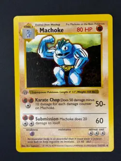 Pokemon TCG: Machoke - Base Set 1st Edition Shadowless 34/102 - Grey Stamp - LP+ - Image 2