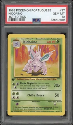 1999 Pokemon PORTUGUESE 1st Edition Base Set Nidorino 37/102 PSA 10 GEM MINT - Image 1
