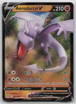 Pokemon Card Aerodactyl V Ultra Rare SWSH11: Lost Origin 092/196 NM - Image 1