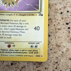 Pokemon Zapdos 15/62 Fossil Unlimited Basic 80 HP Holo Rare WOTC 1999 - Image 5
