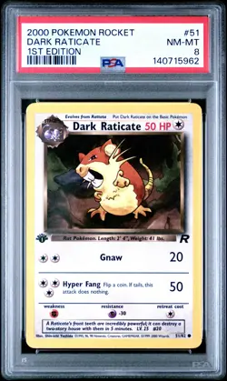 2000 POKEMON ROCKET 1ST ED #51 DARK RATICATE PSA 8 - Image 1