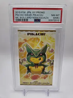 2015 Pokemon Japanese XY Promo Business Card Poncho Pikachu Rayquaza PSA8 MK - Image 1