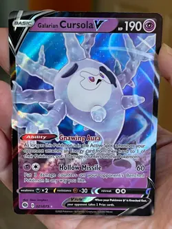 POKEMON GALARIAN CURSOLA V 021/073 ULTRA RARE HOLOFOIL CHAMPIONS PATH NM CARD - Image 1