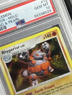 Pokemon Rhyperior Diamond & Pearl Holo Rare #12 PSA 10 Gem Mint POP 8ðŸ’Ž - Image 3