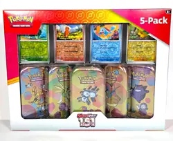 Pokemon Scarlet and Violet 151 (5-Pack) Mini Tins w/ 4 Promos Costco Bundle - Image 1