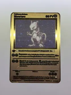 French Mewtwo 10/102 Base Set Vintage Gold Metal RARE Fan Art Display Card NM - Image 1