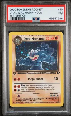 2000 POKEMON ROCKET 1ST ED #10 DARK MACHAMP-HOLO PSA 7 - Image 1