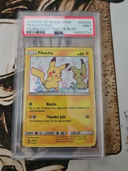 2019 Pokemon Sun And Moon Black Star Promo Team Up Pikachu #SM162 PSA 9 - Image 1