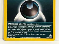 Vintage 2000 Pokemon TCG Neo Genesis DARKNESS ENERGY Non-Holo Rare 104/111 NM-LP - Image 2