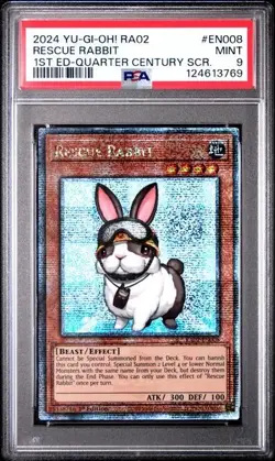 Yugioh Rescue Rabbit RA02-EN008 Quarter Century Secret Rare 1st Edition PSA 9 - Image 1