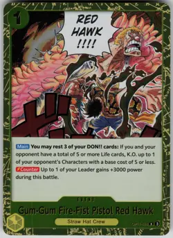Gum-Gum Fire-Fist Pistol Red Hawk Holo OP11-114 A Fist of Divine Speed One Piece - Image 1