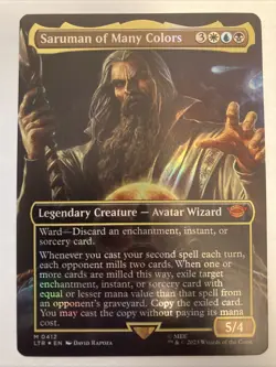 MTG Saruman of Many Colors *BORDERLESS FOIL* The Lord of the Rings 0412 NM - Image 1