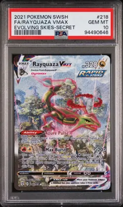 2021 POKEMON SWORD & SHIELD EVOLVING SKIES 218/203 RAYQUAZA VMAX ALT ART PSA 10 - Image 1